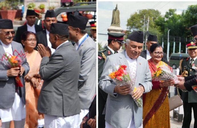 इन्द्रजात्रामा स्वागतको फरक दृश्य : राष्ट्रपतिलाई बालेनको, प्रधानमन्त्रीलाई गुरागाईँको